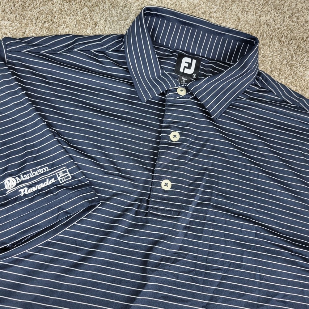 FootJoy Mens‎ Large Black White Striped Performance Stretch Golf Polo SS